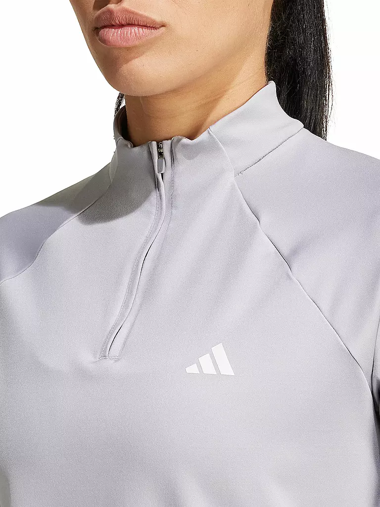 ADIDAS | Damen Fitness Zipshirt Train Essentials Minimal Branding 1/4-Zip  | Grigio