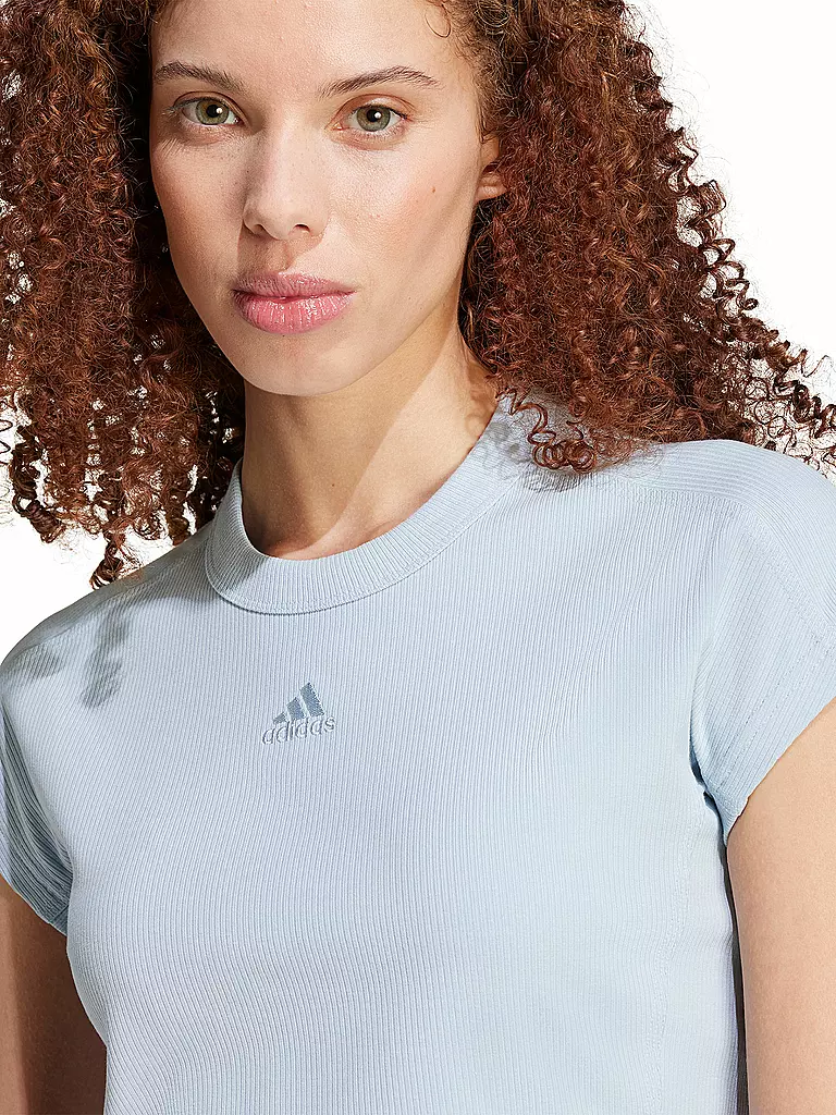 ADIDAS | Damen T-Shirt Lounge Ribbed Crop | Blu chiaro