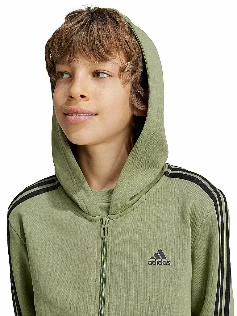 ADIDAS | Felpa con cappuccio da bambino Essentials 3-Stripes in pile | Oliva
