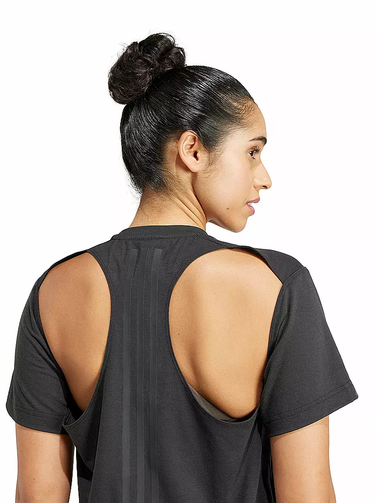 ADIDAS | Fitnessshirt da donna Power con apertura sulla schiena e 3 strisce | Nero