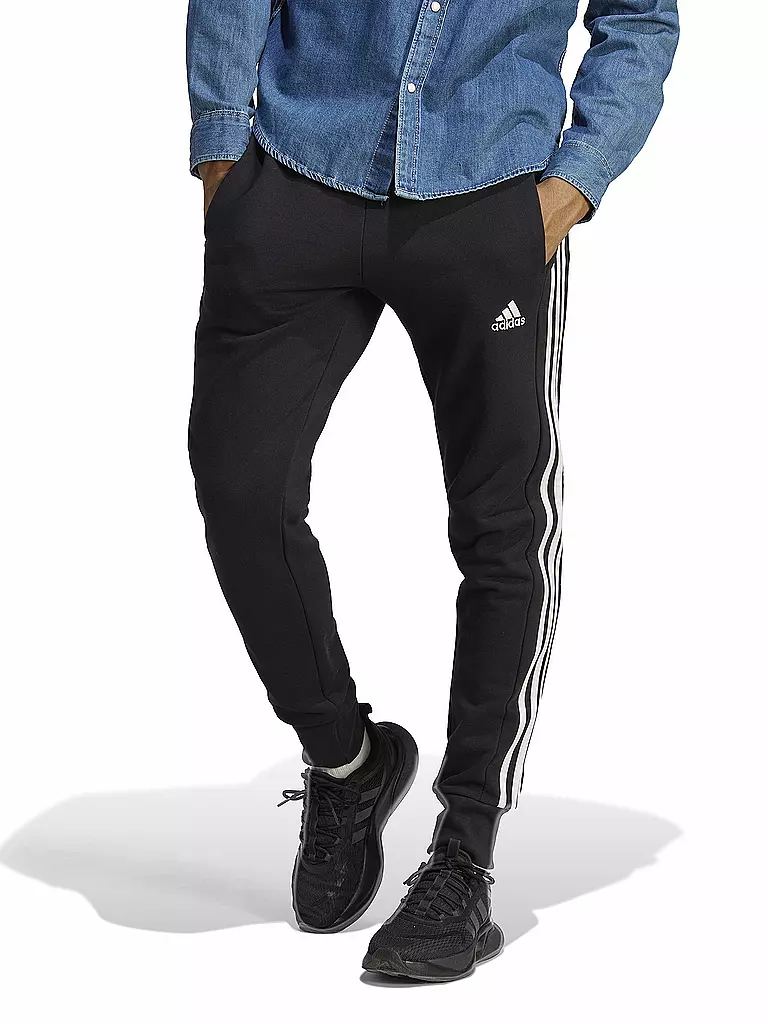 ADIDAS | Pantaloni da jogging da uomo Essentials French Terry con polsini affusolati e 3 strisce | Nero