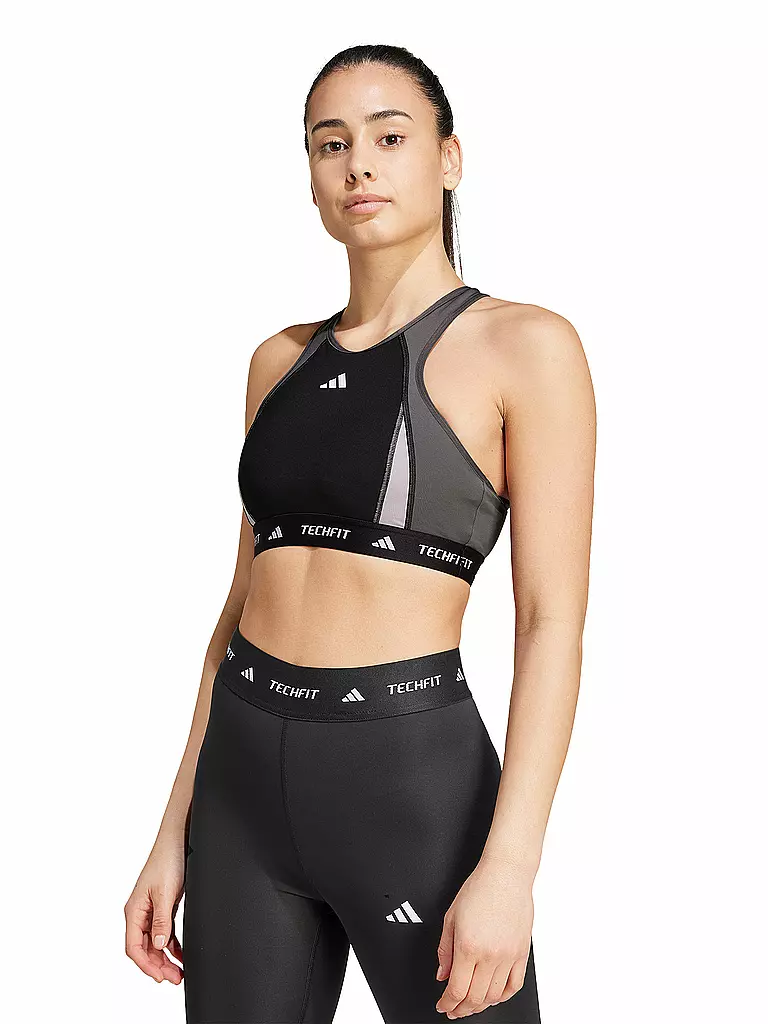 ADIDAS | Reggiseno sportivo da donna TECHFIT High-Neck Colorblock a supporto medio | Nero