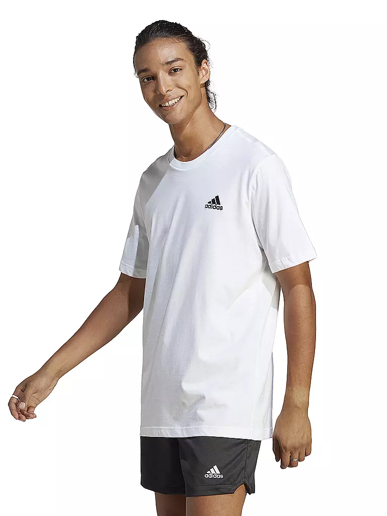 ADIDAS | T-shirt da uomo Essentials in single jersey con piccolo logo ricamato | Bianco