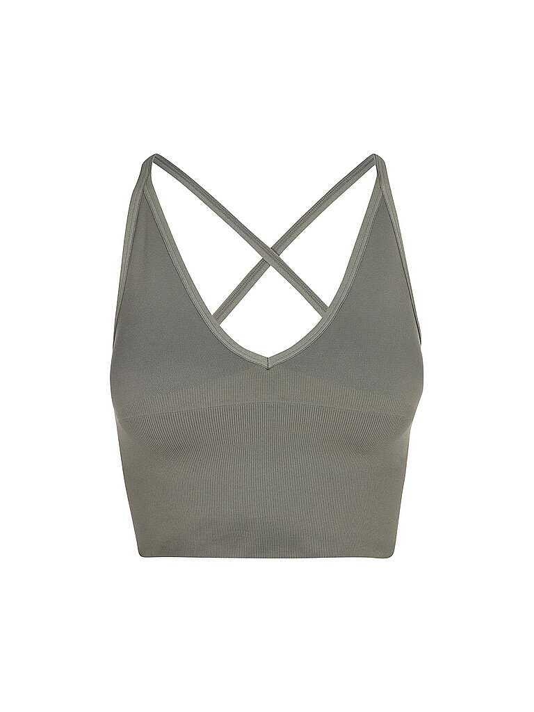 Reggiseno sportivo da donna Bralette con schiena incrociata, modellante, senza cuciture, supporto medio oliva S
