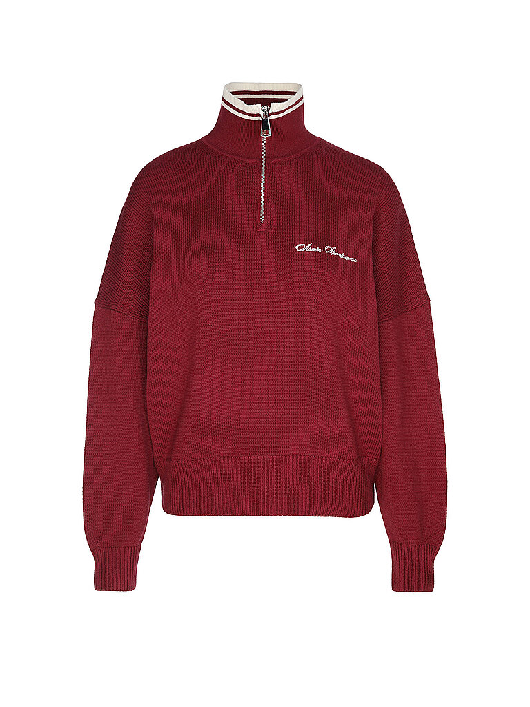 Maglione da donna con mezza zip rosso scuro M