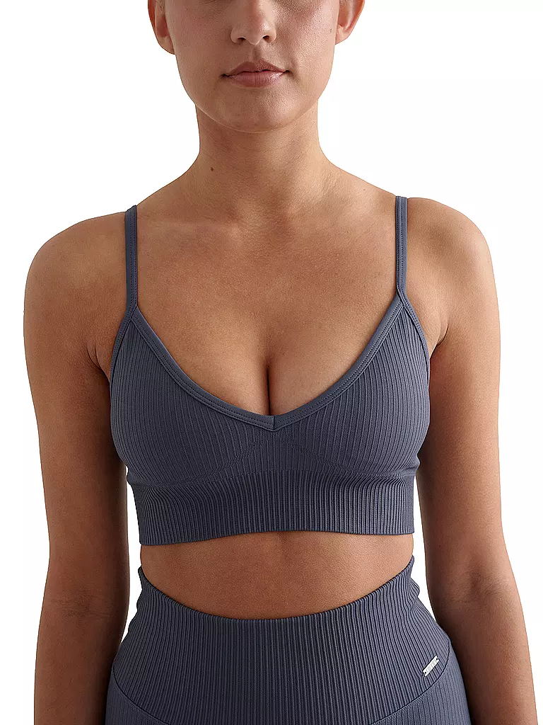 AIM'N | Reggiseno sportivo da donna a coste senza cuciture cropped | Blu scuro