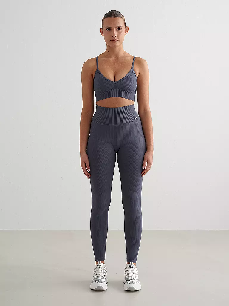 AIM'N | Reggiseno sportivo da donna a coste senza cuciture cropped | Blu scuro