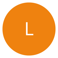 Cerchio arancione con una lettera "L" bianca al centro.