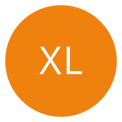 Cerchio arancione con le lettere "XL" in bianco, centrate all'interno.