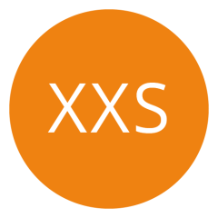 Cerchio arancione con testo bianco "XXS" al centro.