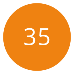 Cerchio arancione con il numero 35 in bianco al centro.