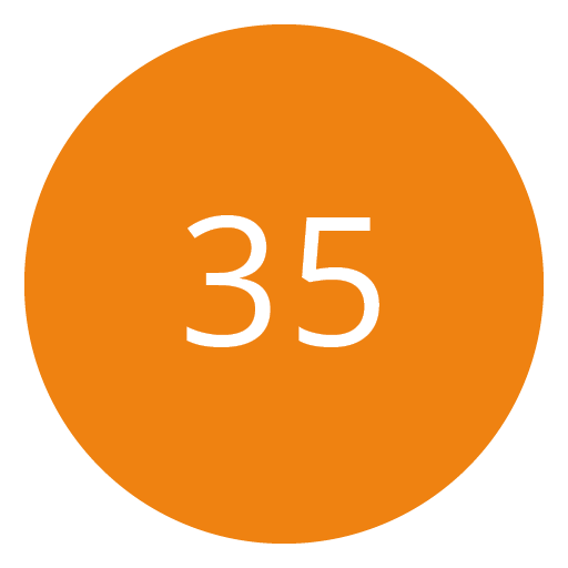 Cerchio arancione con il numero 35 in bianco al centro.