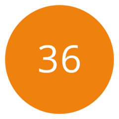 Cerchio arancione con il numero 36 in bianco al centro.