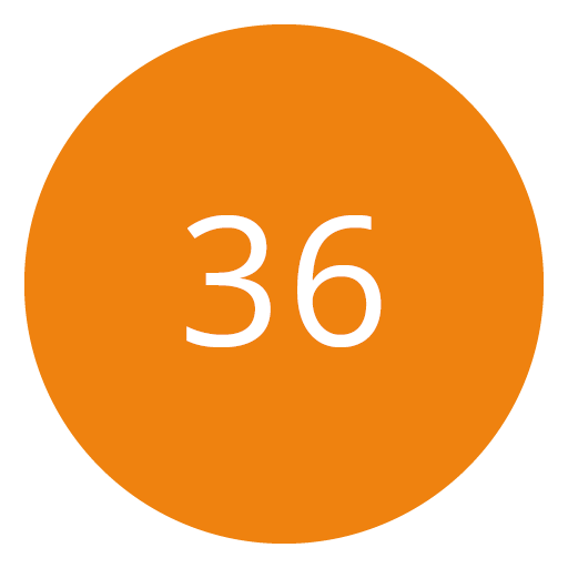 Cerchio arancione con il numero 36 in bianco al centro.
