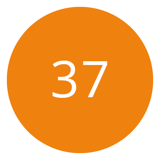 Cerchio arancione con il numero 37 in bianco al centro.