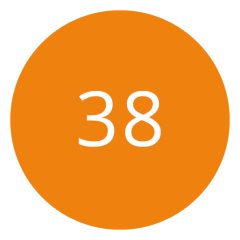 Cerchio arancione con il numero 38 in bianco al centro.
