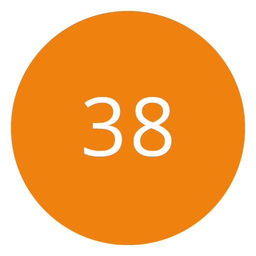 Cerchio arancione con il numero 38 in bianco al centro.
