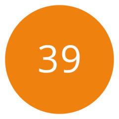 Un cerchio arancione con il numero 39 in bianco al centro.