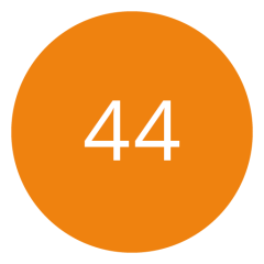 Cerchio arancione con il numero "44" in bianco al centro.