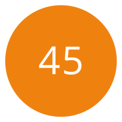Cerchio arancione con il numero 45 in bianco al centro.