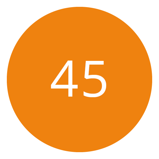 Cerchio arancione con il numero 45 in bianco al centro.