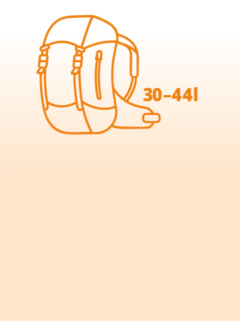 Un contorno arancione di uno zaino con il numero "30-441", centrato su uno sfondo arancione chiaro sfumato.