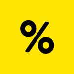 Ein fettes schwarzes Prozent-Symbol (%), zentriert auf einem leuchtend gelben Hintergrund.