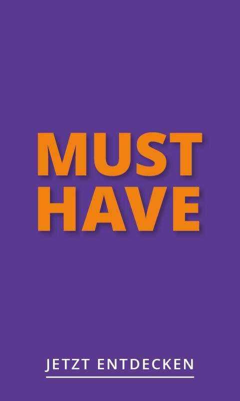 Testo grassetto arancione "MUST HAVE" su sfondo viola.