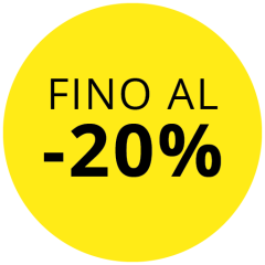 Cerchio giallo con scritta nera „FINO AL -20 %“.