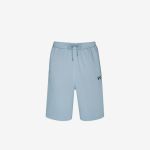 Hellblaue Sportshorts mit Kordelzug in der Taille und Seitentaschen, verziert mit einem kleinen schwarzen Under Armour-Logo am linken Bein.