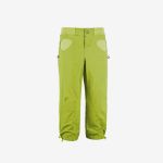 Es handelt sich um leichte, hellgrüne Caprihosen mit verstärkten Taschen und Kordelzug am Saum, die sich für Outdoor-Aktivitäten wie Wandern oder Klettern eignen.