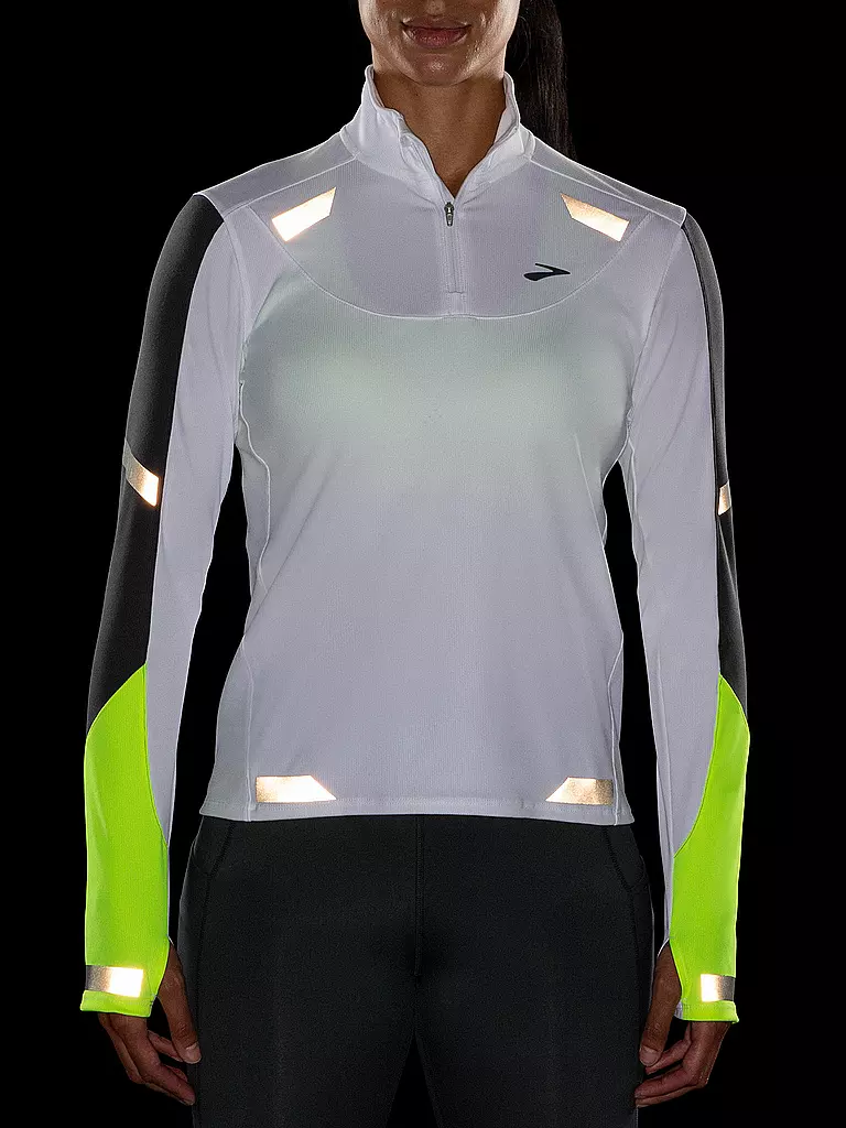 BROOKS | Damen Laufshirt Run Visible 1/2 Zip | Bianco