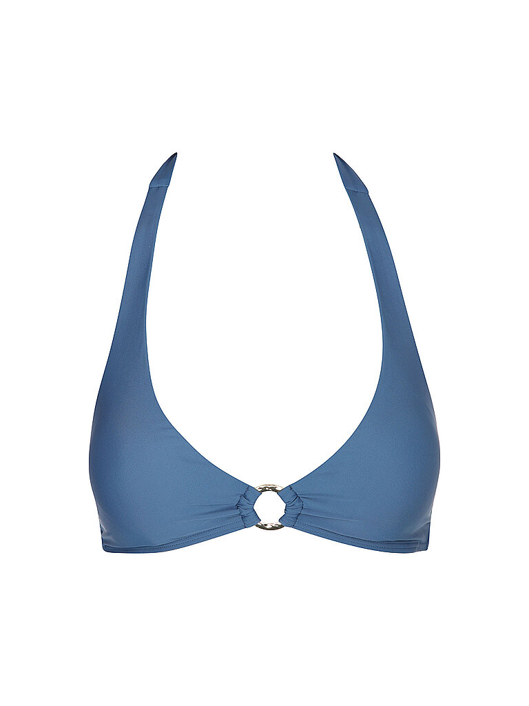 Top bikini da donna con anello e allacciatura al collo blu 42