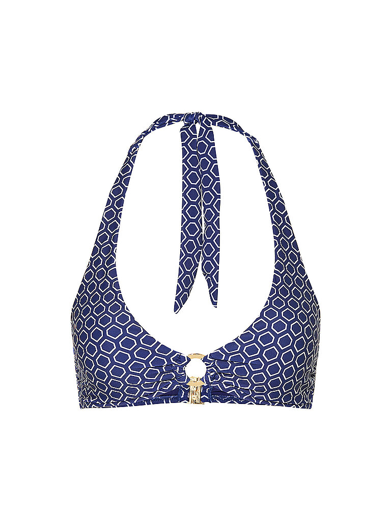 Top bikini da donna con anello e allacciatura al collo blu 42