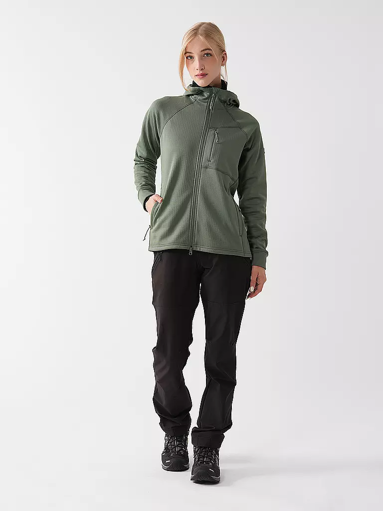 FJÄLLRÄVEN | Damen Fleecejacke Abisko Grid Fleece Hoodie | Verde chiaro