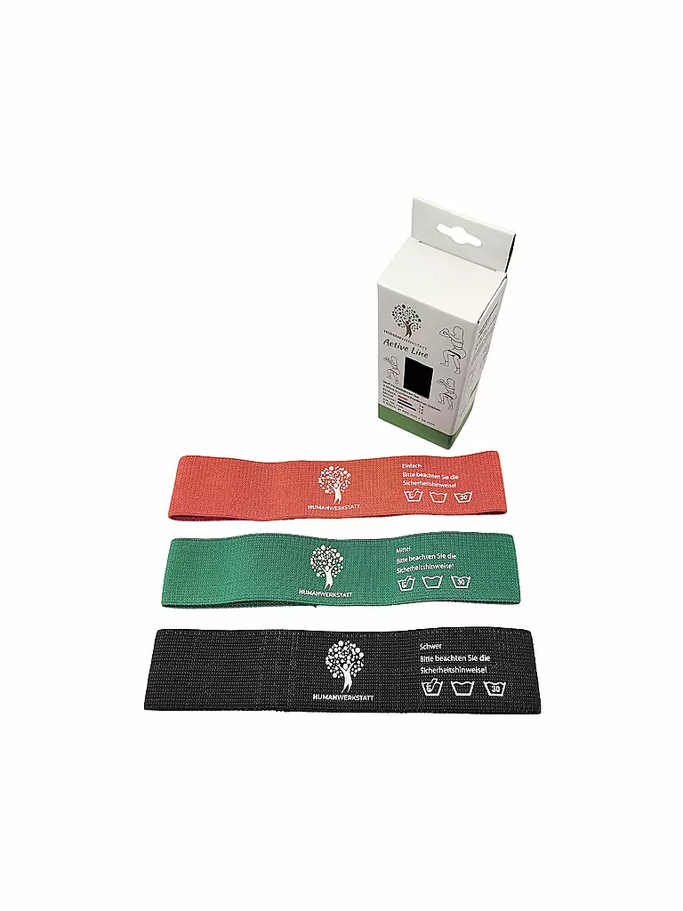 HUMANWERKSTATT | Set di 3 fasce elastiche in tessuto per allenamento | Multicolore