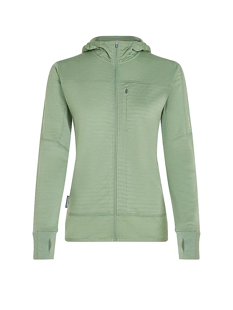 ICEBREAKER | Giacca in pile da donna Real Fleece 300 Merino con cappuccio | Verde chiaro