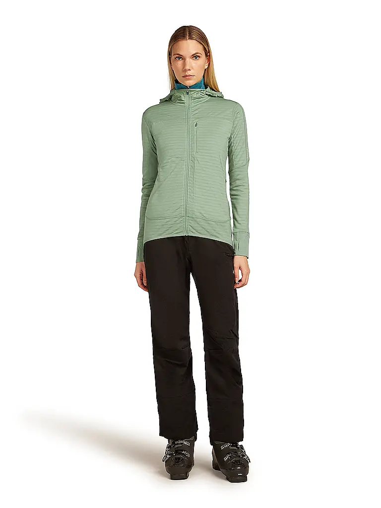 ICEBREAKER | Giacca in pile da donna Real Fleece 300 Merino con cappuccio | Verde chiaro