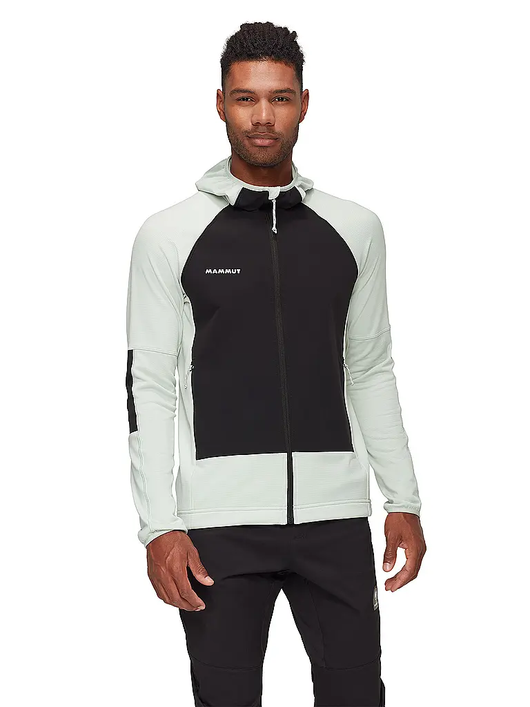 MAMMUT | Giacca in pile da uomo Massone con cappuccio | Verde chiaro