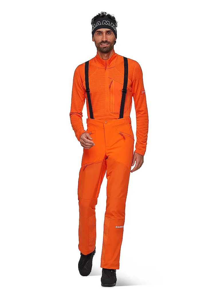MAMMUT | Pantaloni da uomo softshell da alpinismo Eiger Nordwand Pro con bretelle | Arancione