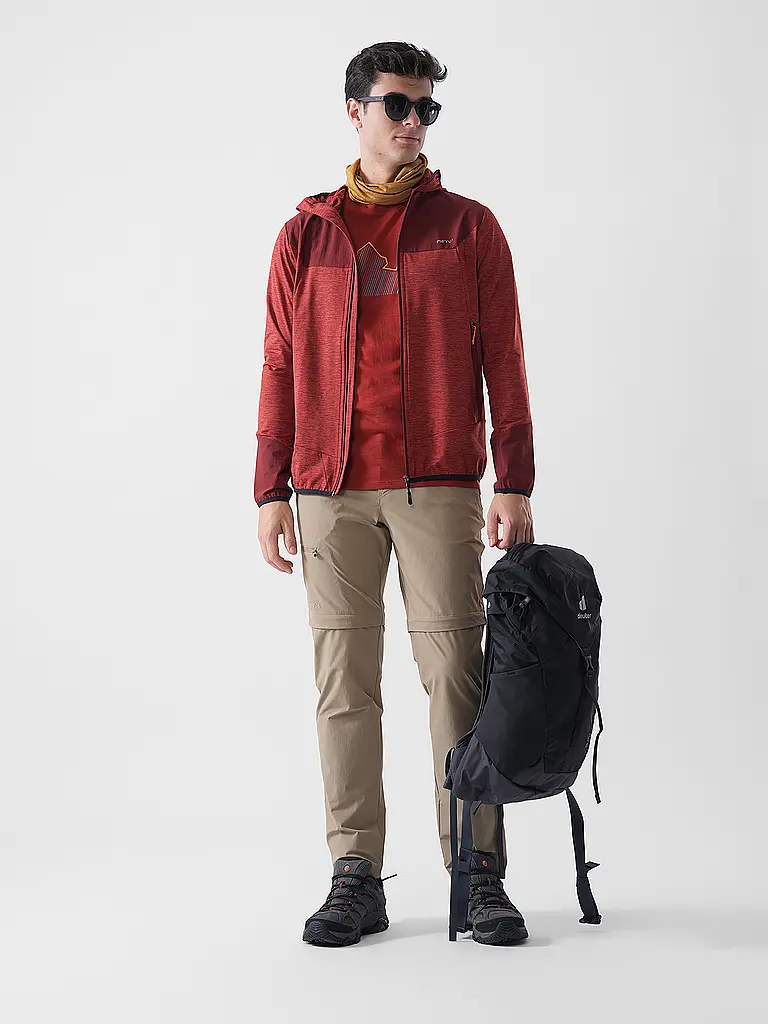 MERU | Giacca in pile da uomo Faxe Powerstretch con cappuccio | Rosso scuro