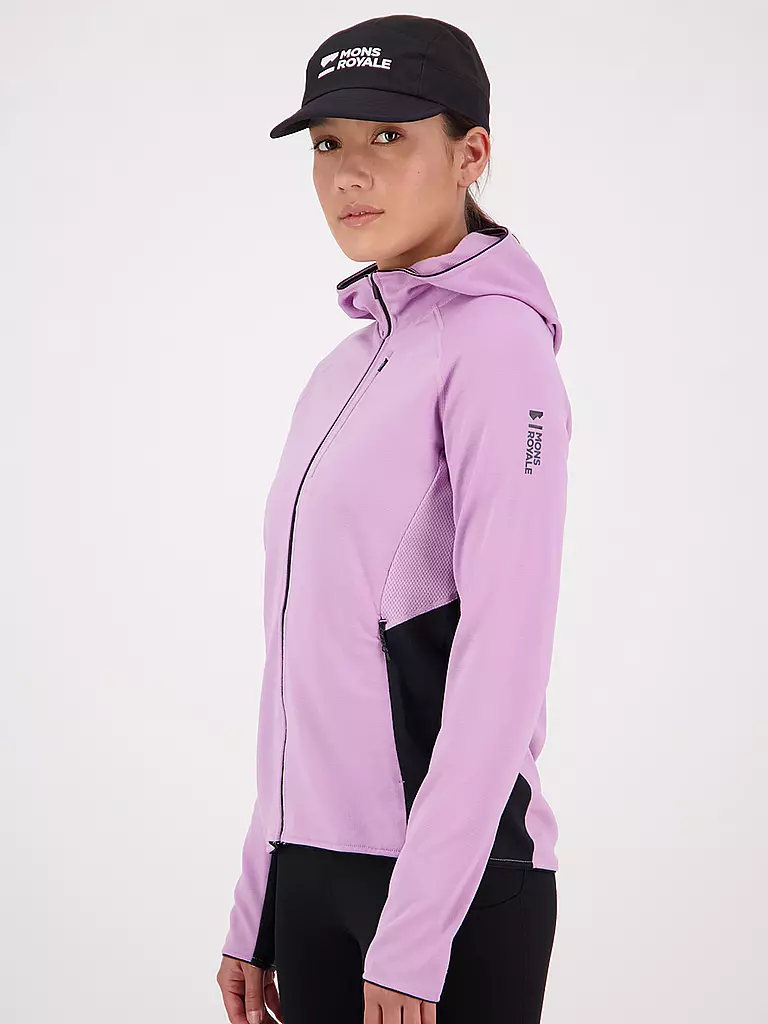 MONS ROYALE | Damen Fleecejacke Approch Merino Gridlock Hoodie | Lilla