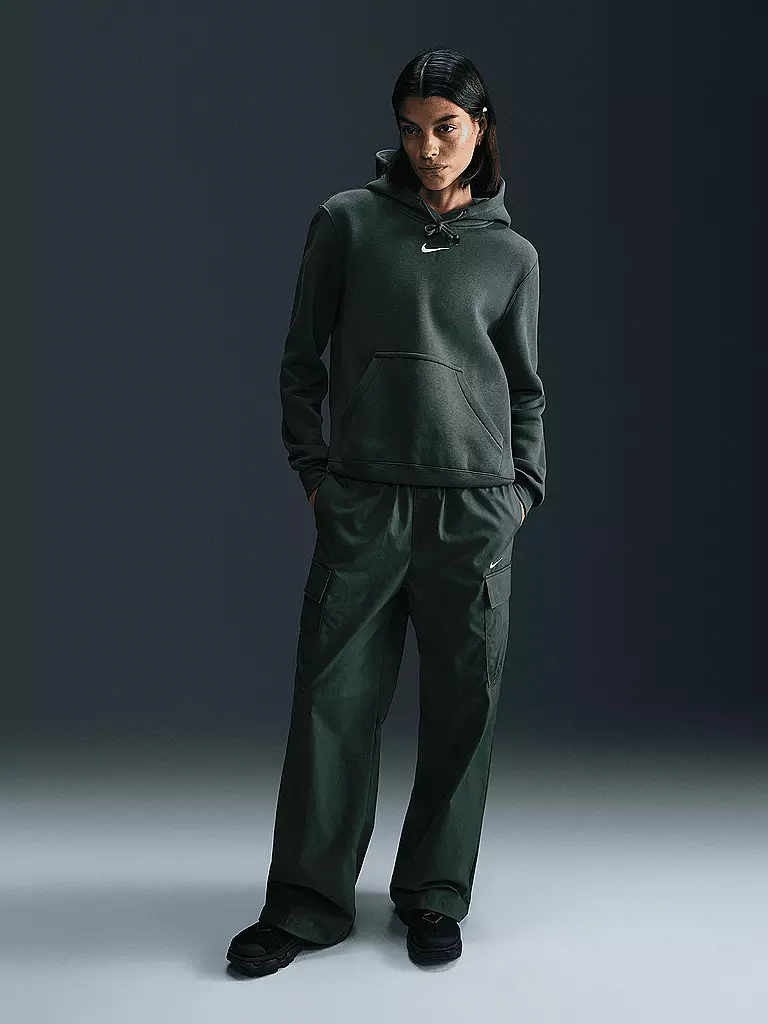 NIKE | Damen Fitnesshoodie Sportswear Phoenix Fleece | Verde scuro