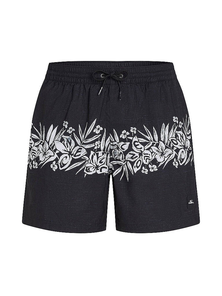 Beachshorts da uomo tinta unita con fiori nero S
