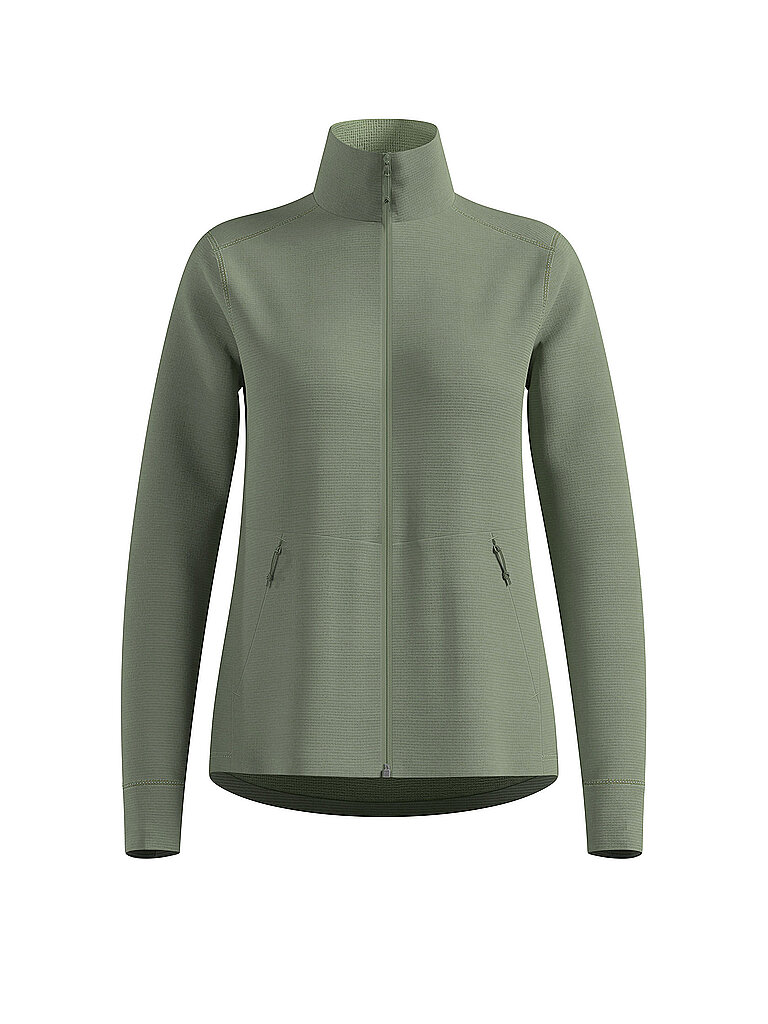 Maglia da running da donna con zip in pile a griglia oliva L
