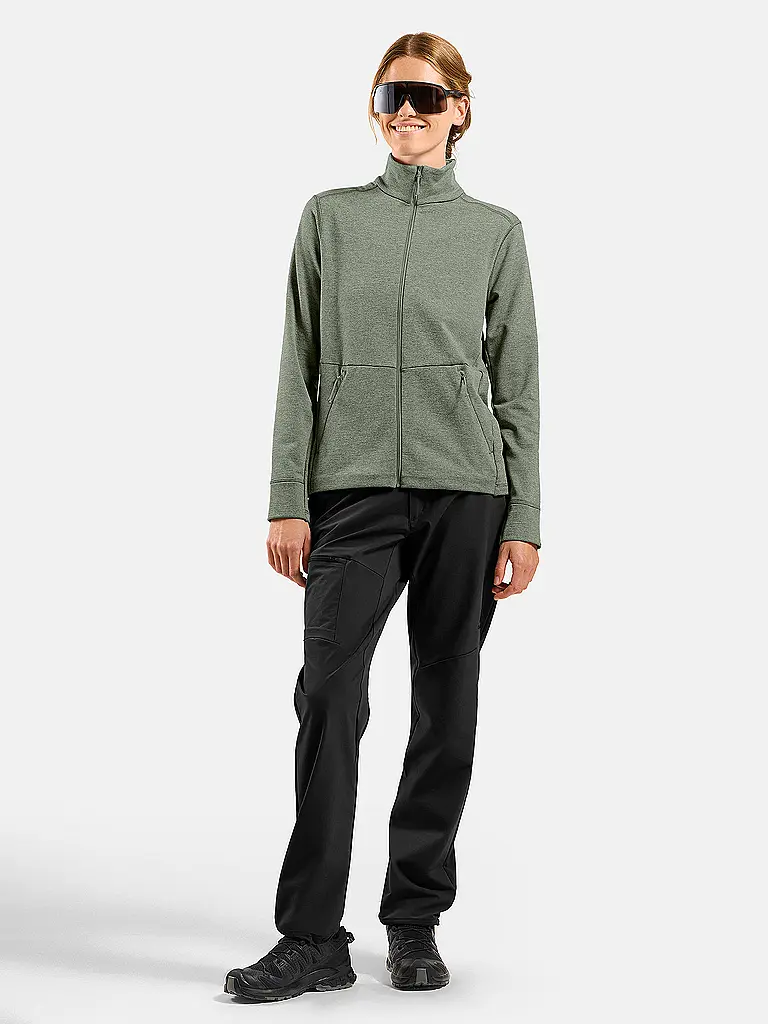 ODLO | Maglia da running da donna con zip in pile a griglia | Oliva