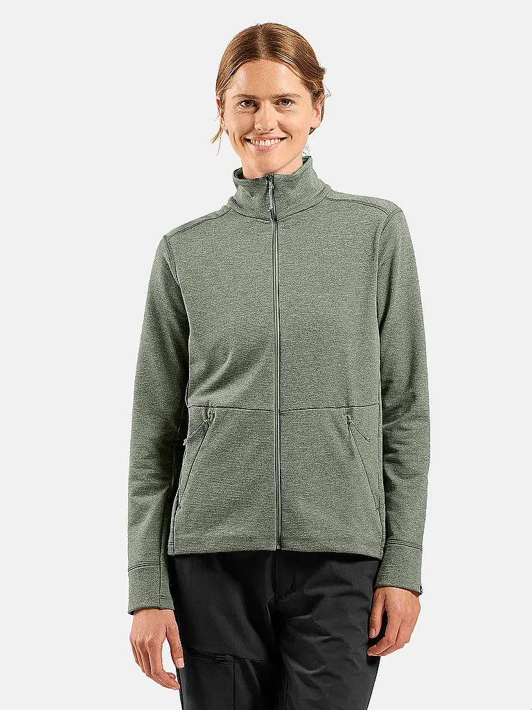 ODLO | Maglia da running da donna con zip in pile a griglia | Oliva