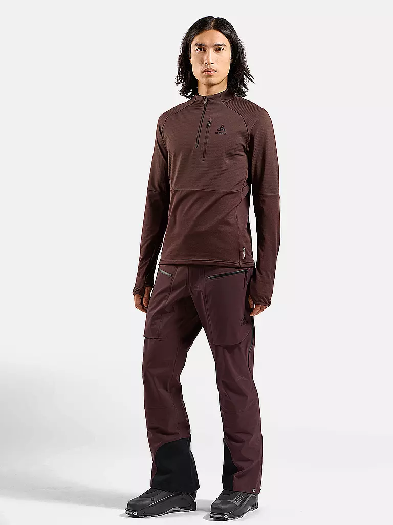 ODLO | Zipshirt intimo da uomo Descent Ceramiwarm | Marrone