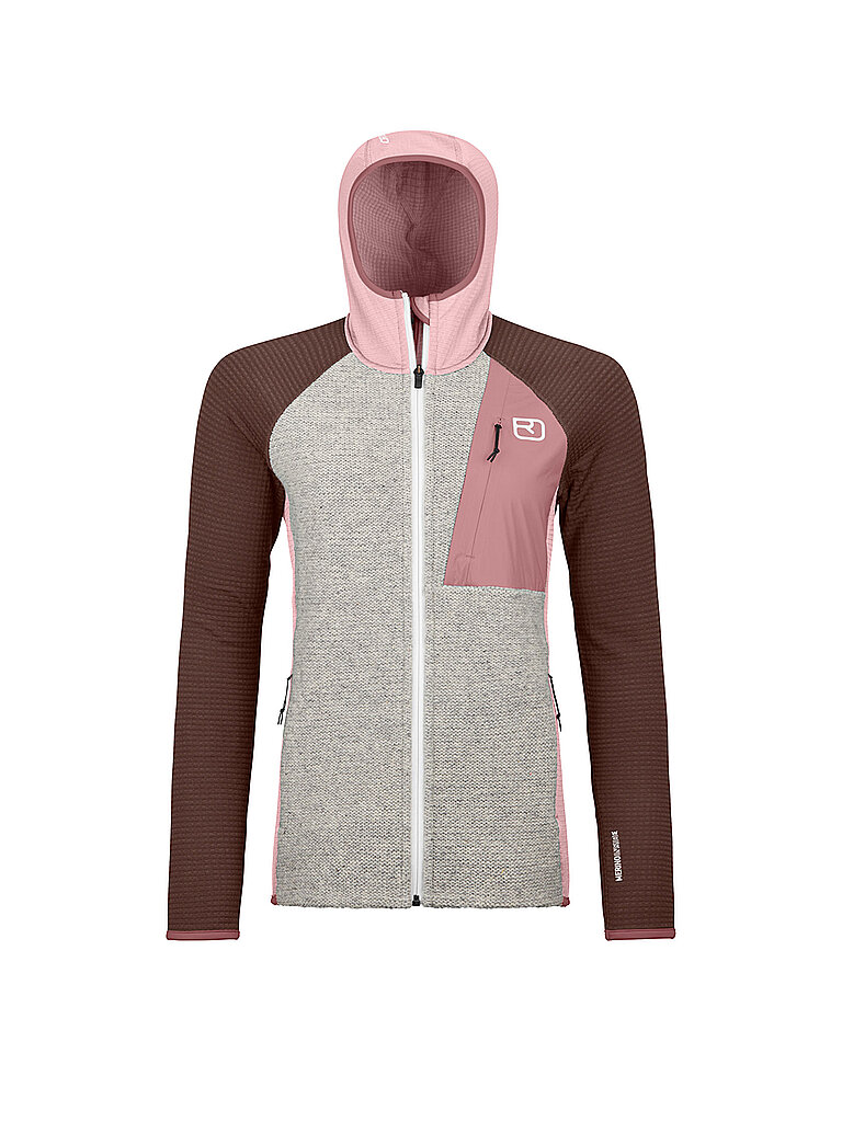 Giacca in pile da donna Classic Knit con cappuccio rosa M