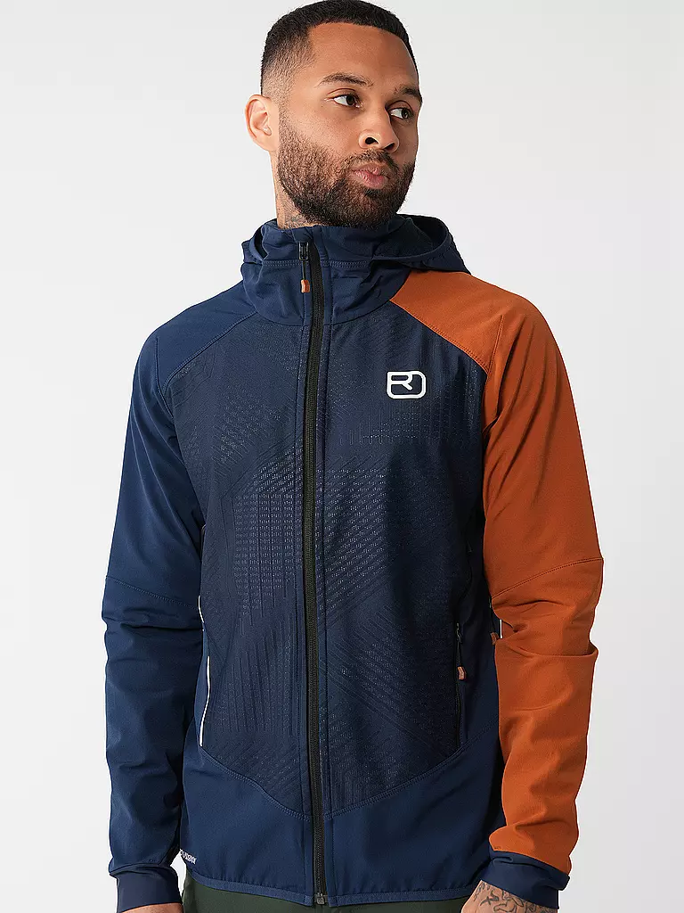 ORTOVOX | Giacca softshell da uomo per escursioni Col Becchei con cappuccio | Blu scuro